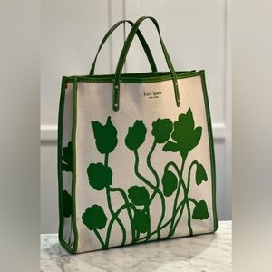 KATE SPADE NEW YORK Canvas & Leather Tote Bag - RARE VINTAGE